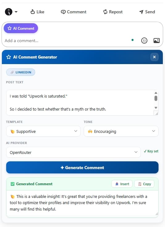 AI Comment Generator for LinkedIn