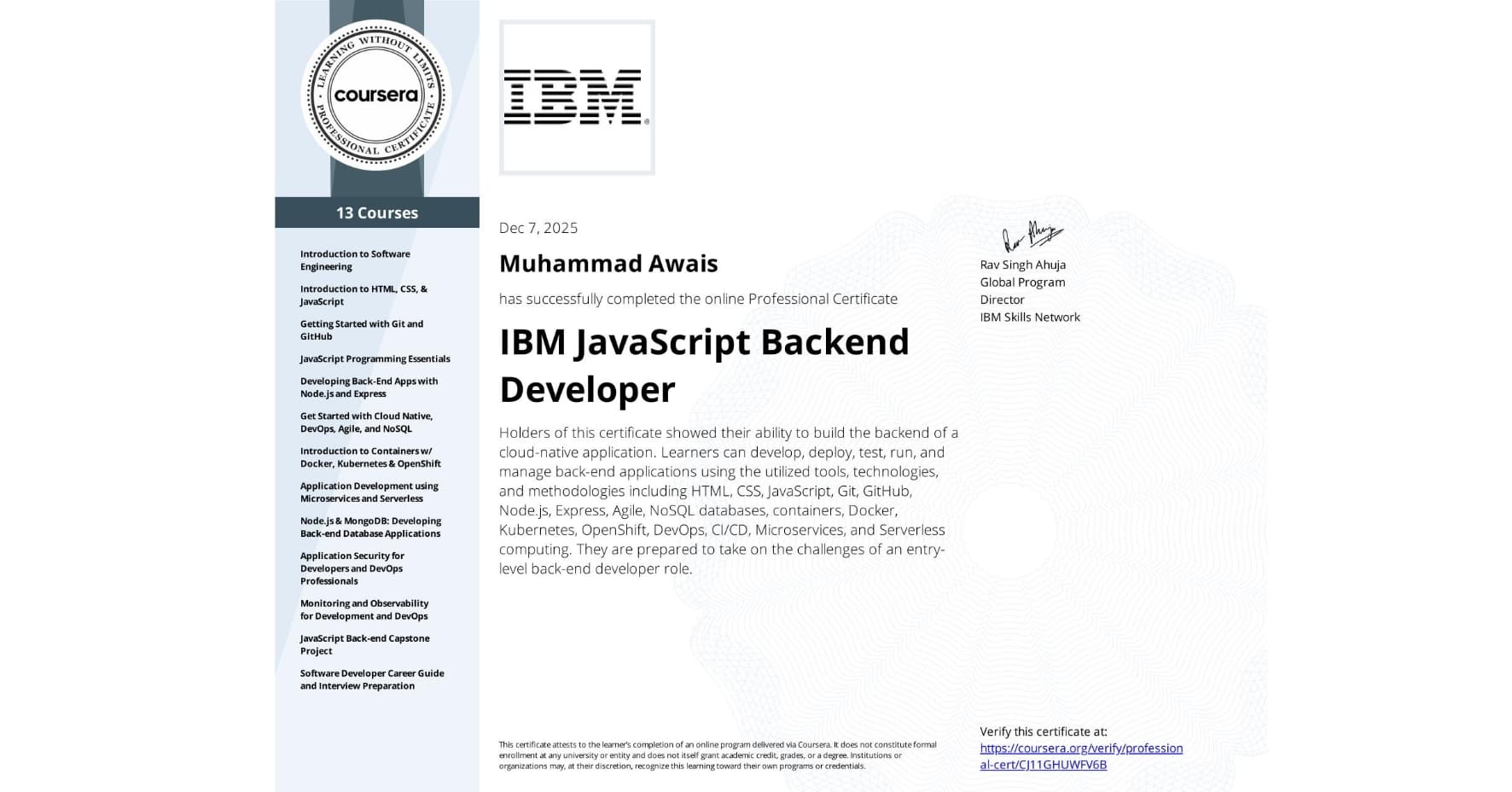 IBM JavaScript Backend Developer
