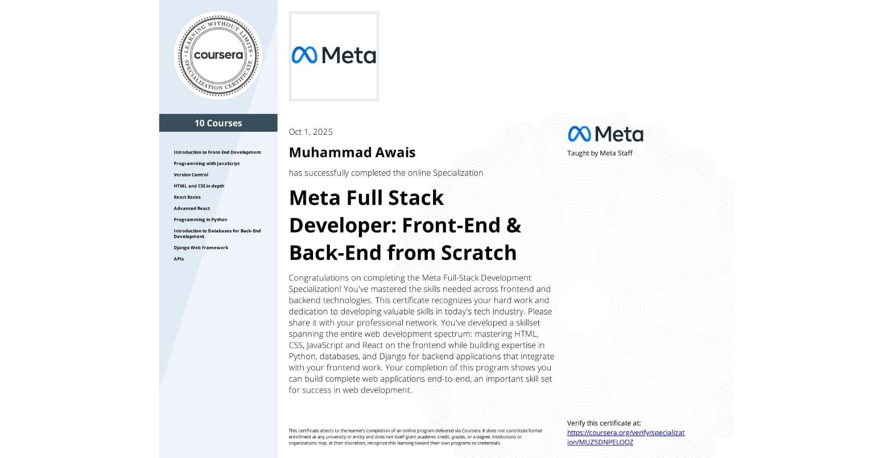 Meta Full Stack Developer: Front-End & Back-End from Scratch
